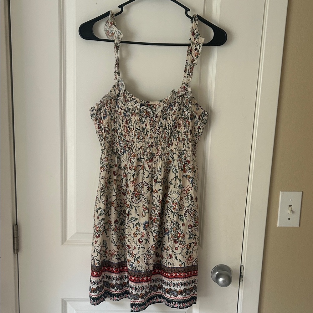 Francesca's Cream Floral Smocked Sundress with Multicolor Border